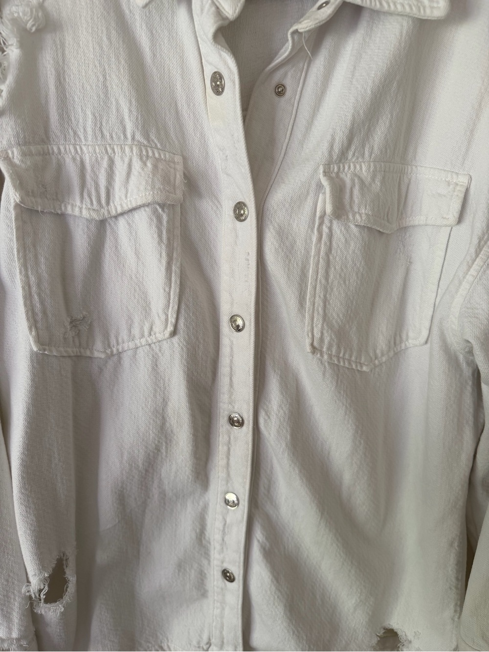 Zara Distressed White Button-Front Jacket - Picture 2 of 5